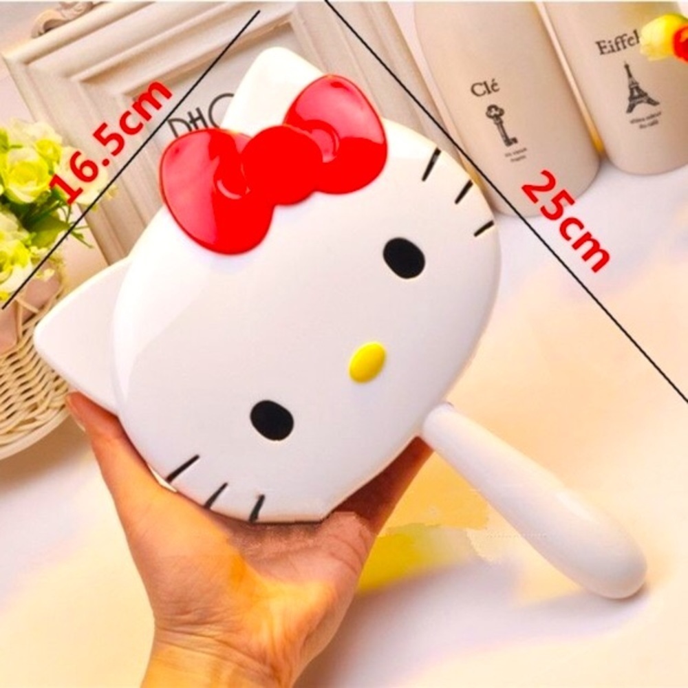 Hello Kitty Hand Mirror White Red with Bow Oval Mirror Vanity Mirror Hand Mirror - Picture 2 of 3